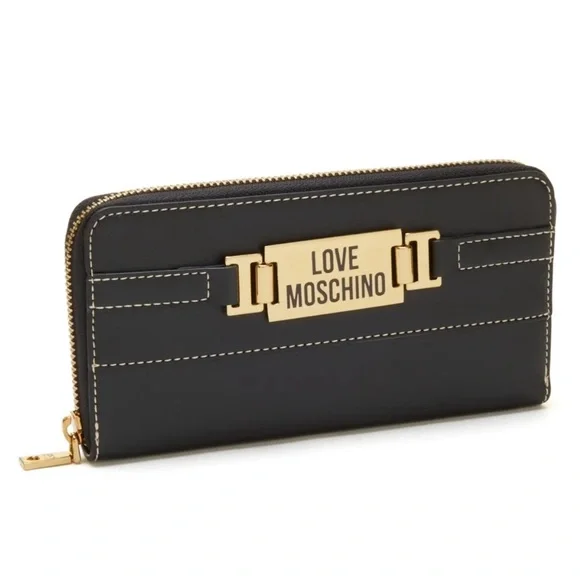 LOVE MOSCHINO Portafogli Pu Nero Zip Around Wallet - Picture 5 of 10